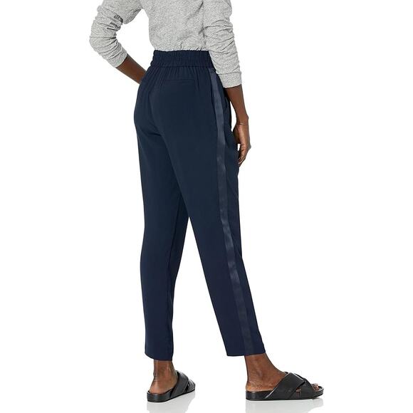 Rebecca Taylor Emma Crepe Pant Tuxedo Stripe Pants Trousers Black Women's Size 8 - Picture 1 of 13